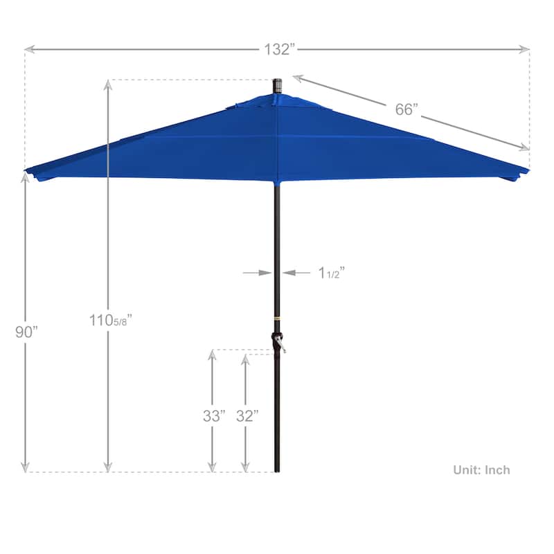 California Umbrella 11' Rd Sunset Series Patio Umbrella Bronze Aluminum Frame Crank Lift Auto Tilt With Olefin Royal Blue