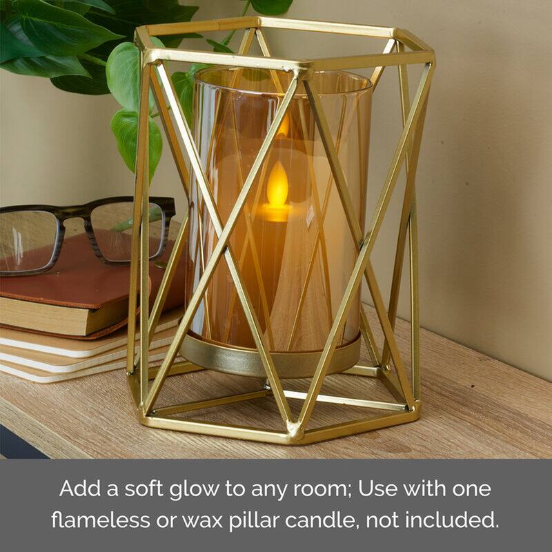 Elements Open Hexagon Candle Holder, 8 Inch