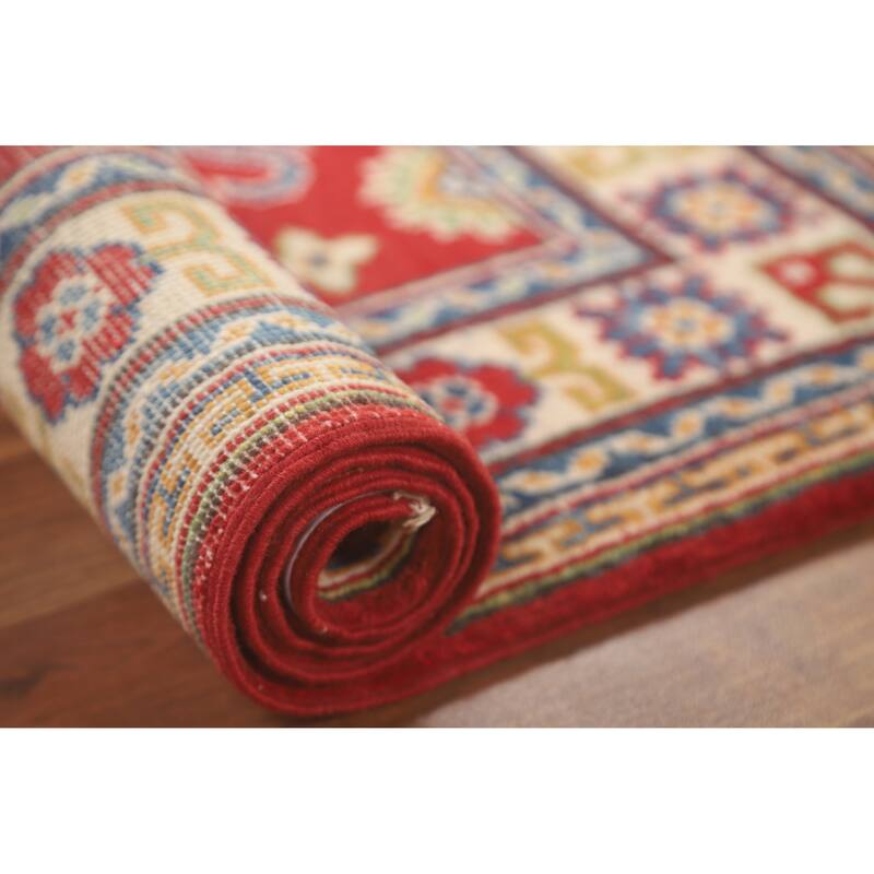 Geometric Kazak Accent Rug Hand-Knotted Traditional Wool Carpet - 2'8" x 3'11"