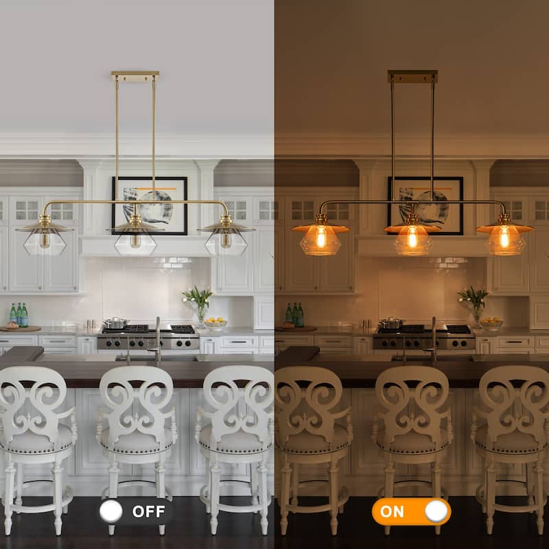 Modern 3-Light Linear Pendant Light with Clear Glass Lampshades - Dia.42.13-in