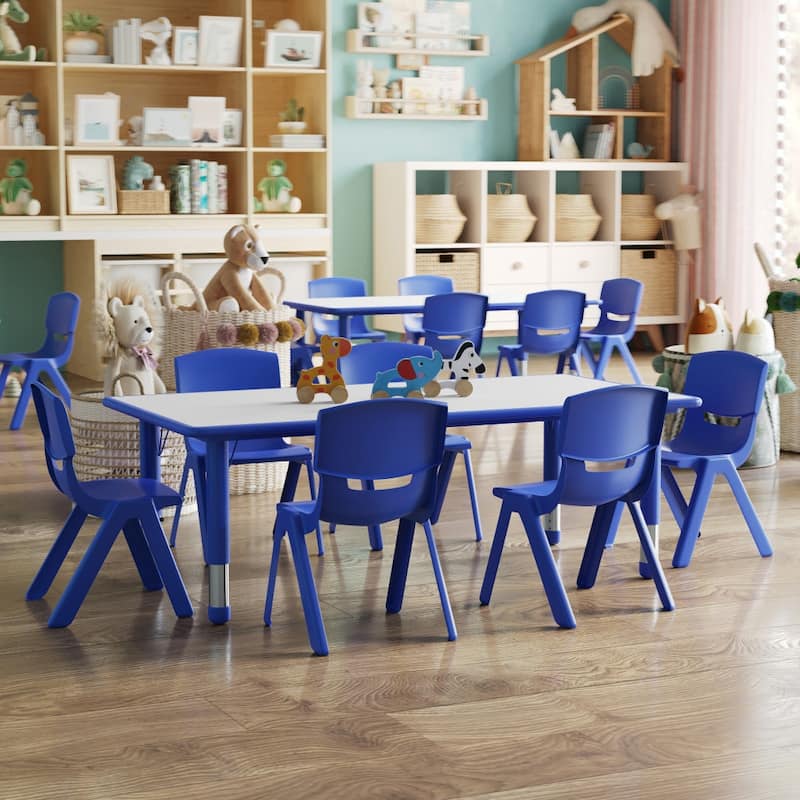 23.625"W x 47.25"L Rectangle Plastic Activity Table Set with 6 Chairs - Blue