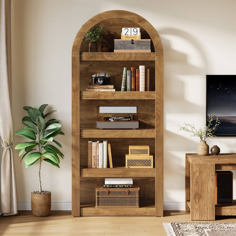 5-Tier Arched Bookshelf, 71" Tall Farmhouse Bookcase Arch-Shaped Rack