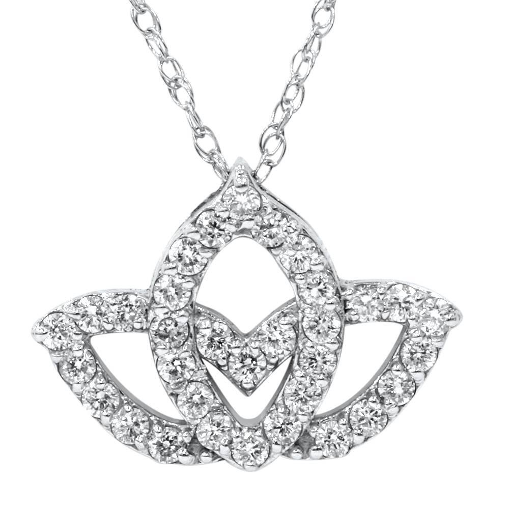 3/8ct Diamond Lotus Flower Pendant Necklace White Gold