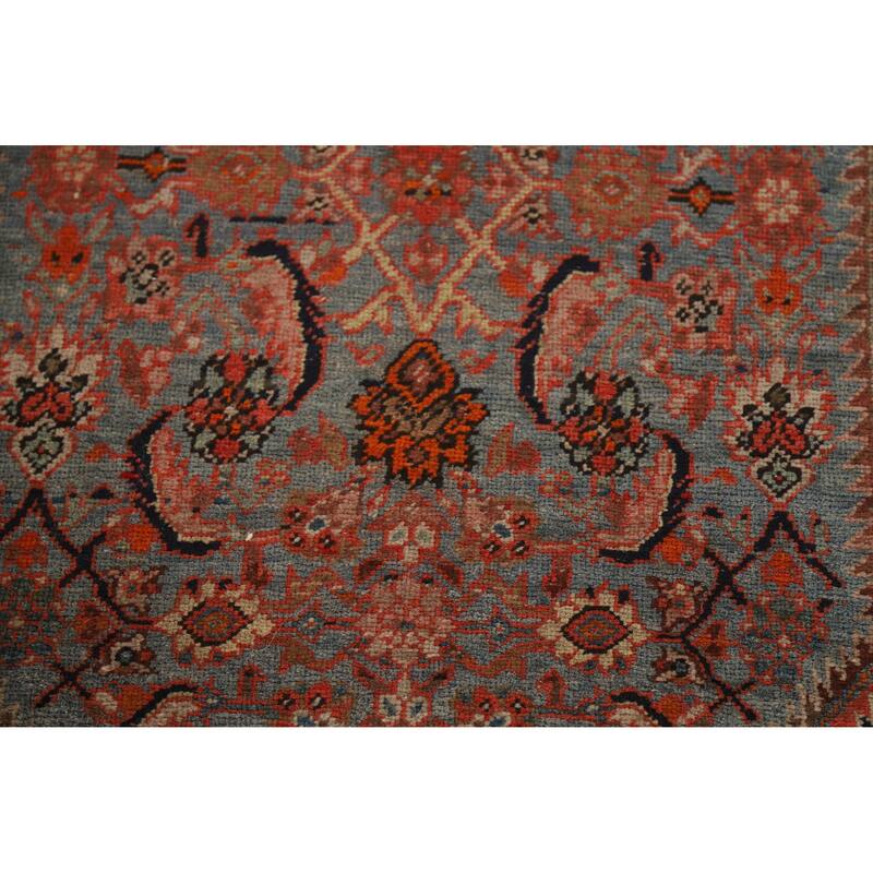 Hand Knotted Oriental 100% Wool Carpet Traditional Geometric Navy Blue & Blues Bidjar Runner Rug - 19' 6'' X 3' 5''
