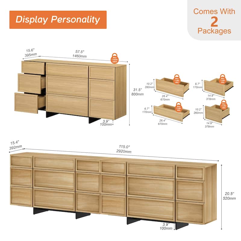 WAMPAT Modern Sideboard Buffet Cabinet with 9 Drawers, Multifunctional Sideboard with Large Storage and T-Shaped Legs