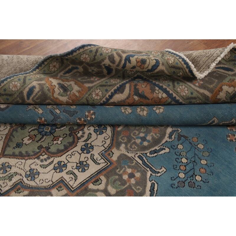 Blue Tabriz Persian Area Rug Handmade Oriental Vintage Wool Carpet - 8'2"x 11'4"