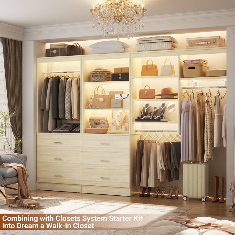 23.6" W Closet System with 3 Wooden Drawers and Storage Shelves, 2FT Sturdy Walk-in Organizer Storage Unit