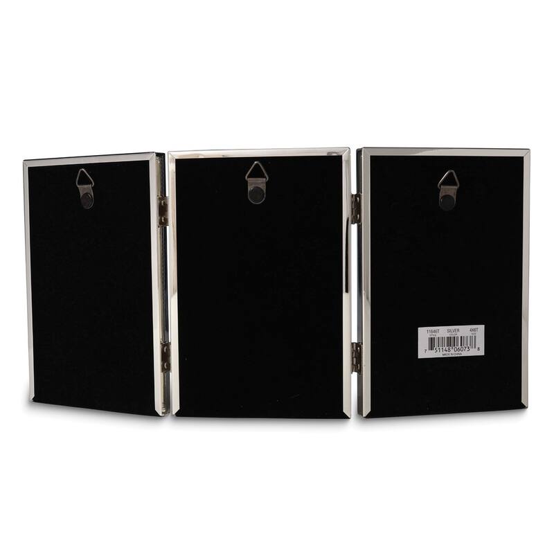 Curata Polished Silver-Plated 4x6 Portrait Hinged Triple Frame - Bead Border Design