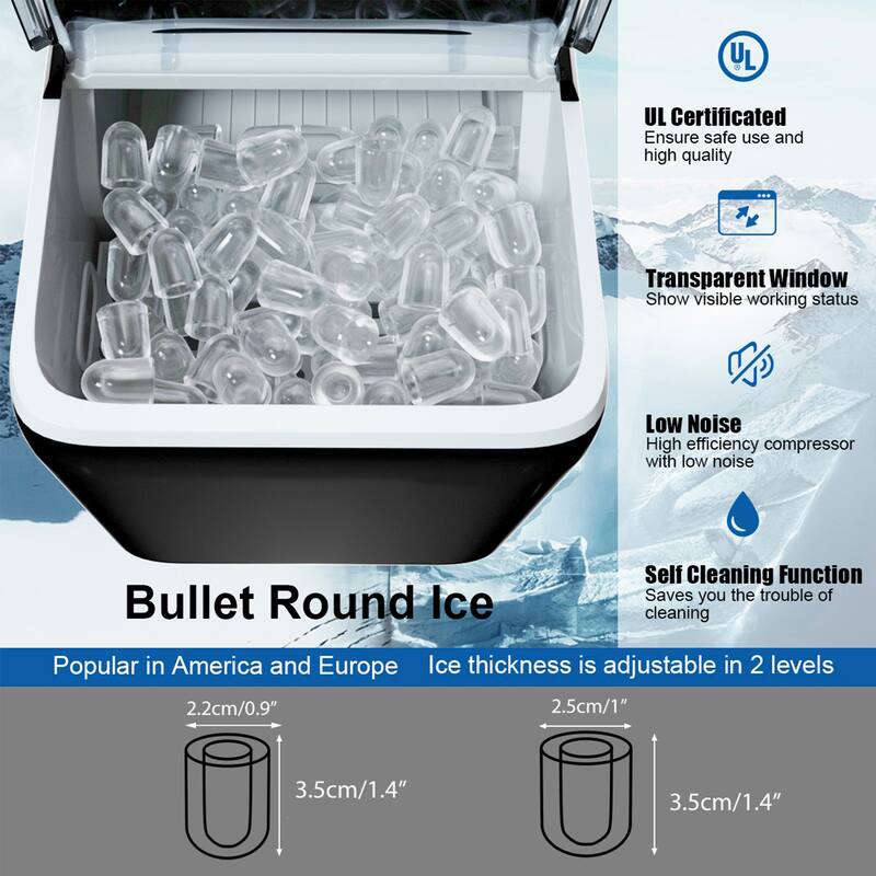 SUGIFT Black 44 lbs Portable Countertop Ice Maker Machine with Scoop