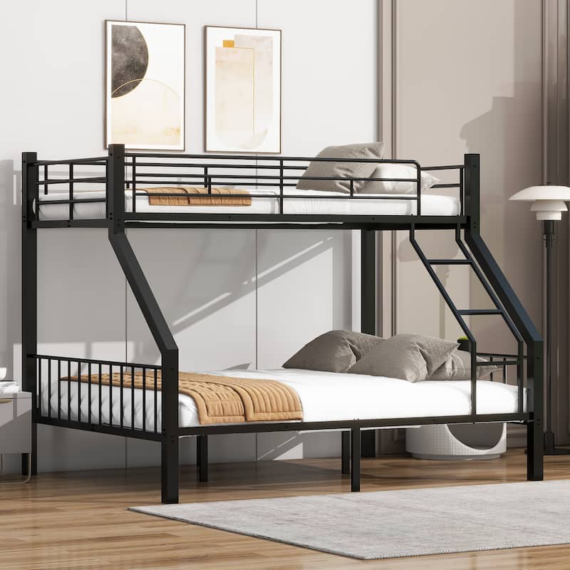 Various Sizes Metal Bunk Beds Frame with Ladder and High Guardrail, Heavy Duty Metal Bunk Beds🛍️🛒 - TWIN XL OVER QUEEN - BLACK