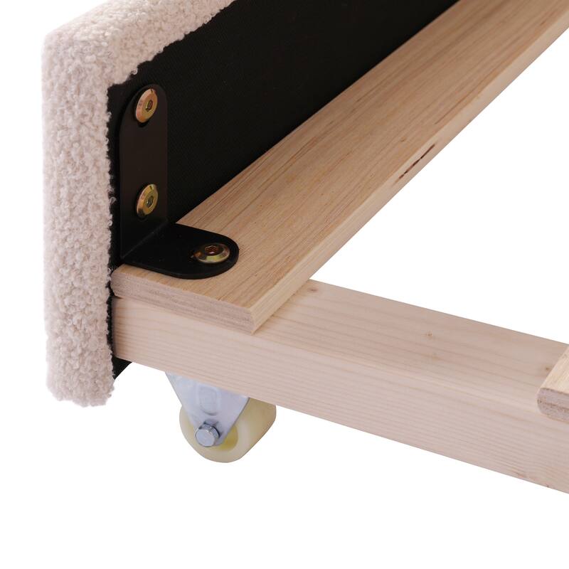 Twin Size Upholstered Daybed with LED Lights, Teddy Fleece Fabric, and Trundle, Perfect for Sleepovers