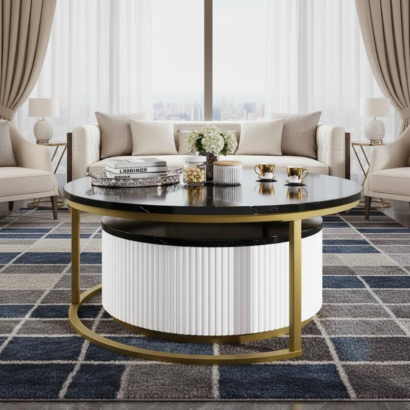 Modern Round Nesting Coffee Table Set with Fluted Base by Harper&Bright Designs