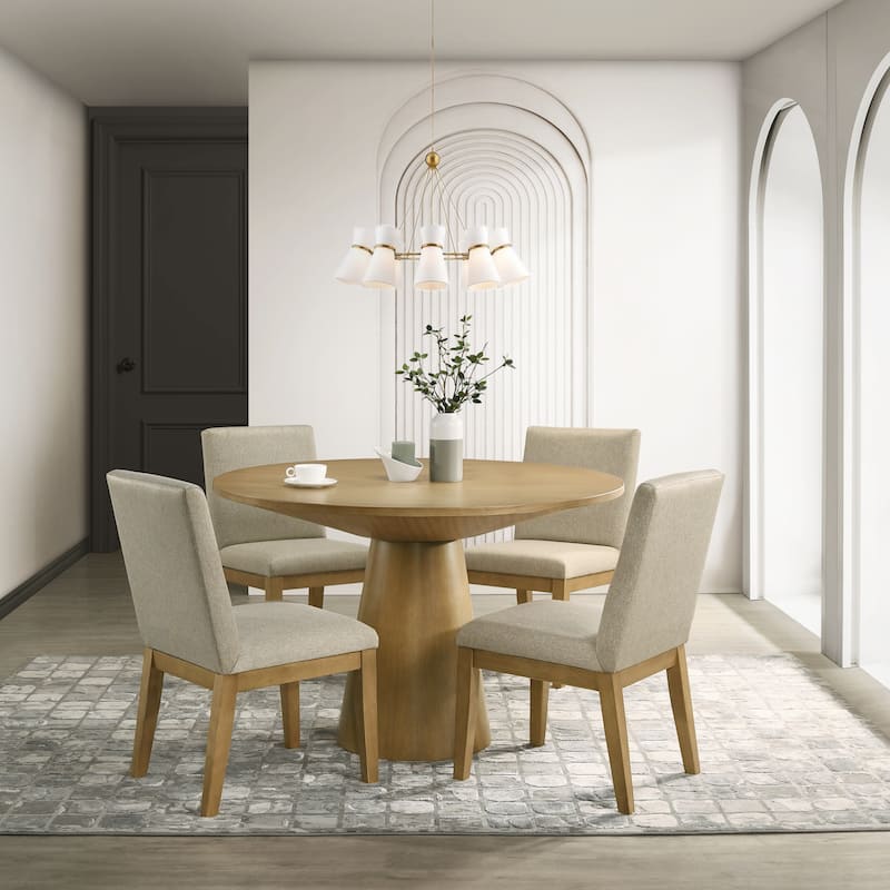 Roundhill Furniture Rocco Contemporary Dining Set, Round Pedestal Table with 4 Chairs