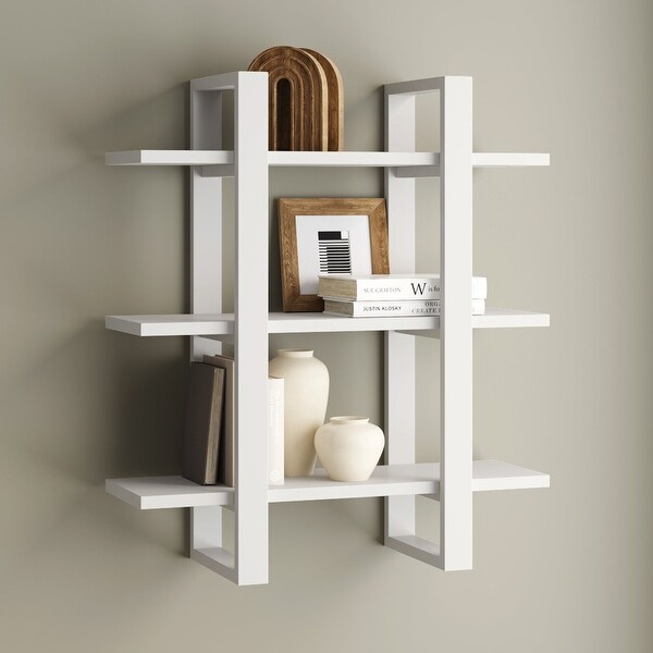 Nathan James Benji Floating Wall Book Shelves 3 Tier Display Shelf Decorative Modular Shelf in Solid Wood Bed Bath Beyond 37235419