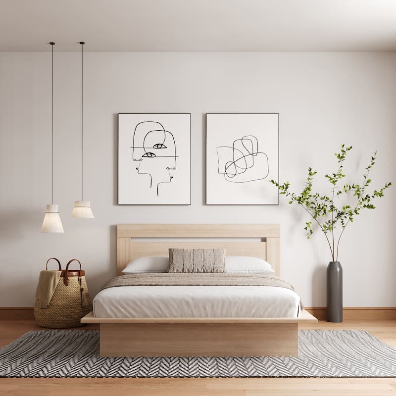 Malibu Platform Bed with Headboard - Natural Blonde Oak - Queen