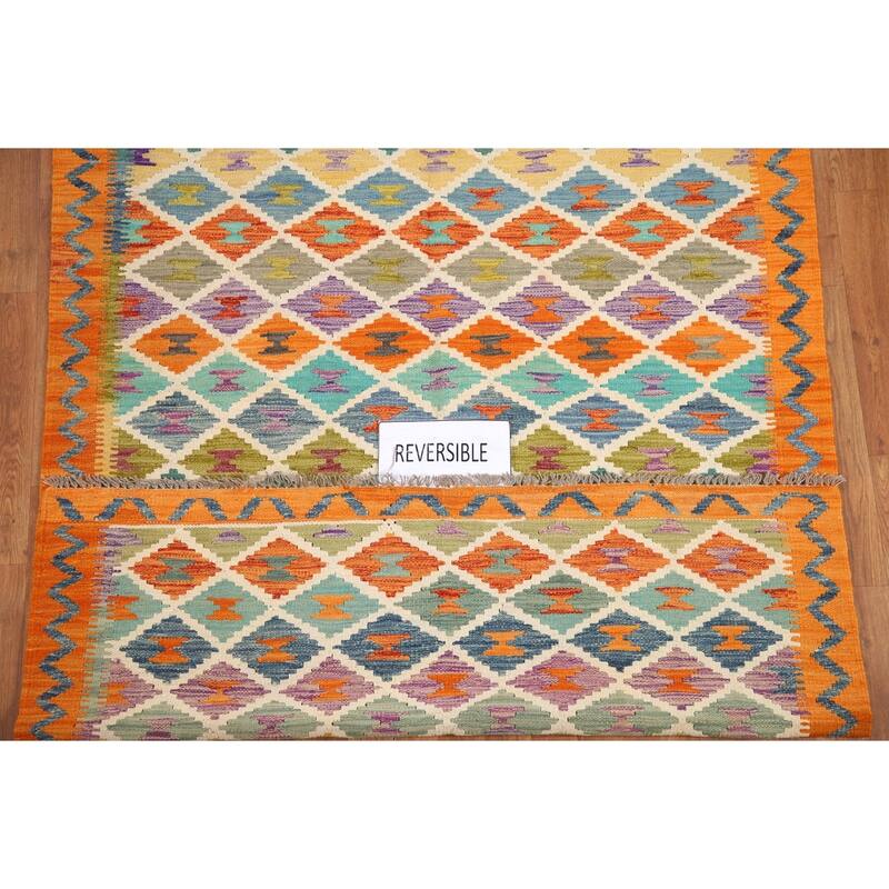 Hand Woven Oriental 100% Wool Carpet Southwestern Geometric Multi-Colored Kilim Area Rug - 6' 1'' X 5' 0''