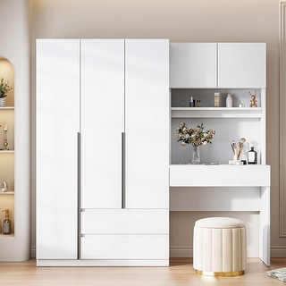 3-Door Wooden Storage Desk Wardrobe for Bedroom with Shelves and 3 Drawers