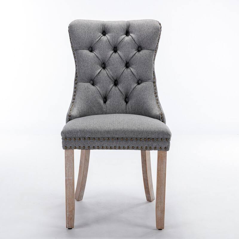 Tufted Naliheads Solid Wood Upholstered Dining Chairs (Set of 4) - Grey LinenFabric