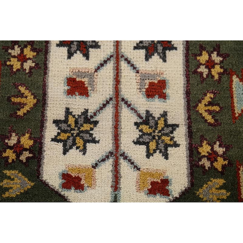 Light Blue Geometric Kazak Indian Area Rug Hand-Knotted Wool Carpet - 8'0"x 10'2"