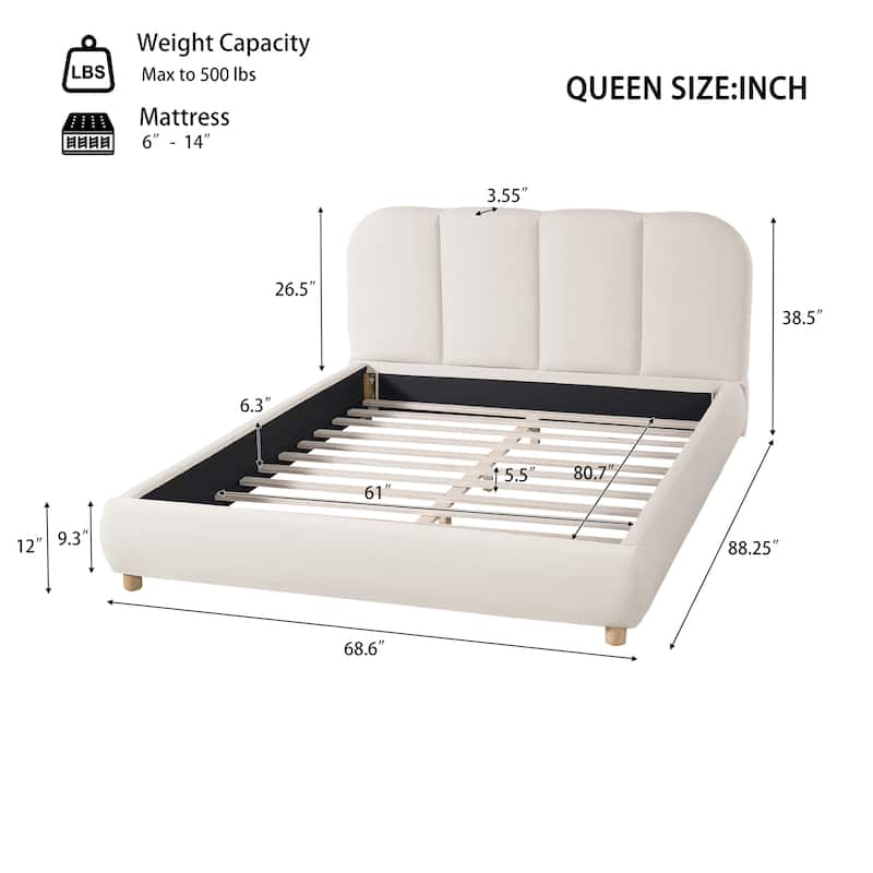 Christopher Knight Home - Modern Upholstered Linen Fabric Bed Frame with Wooden Leg - with Curved Headboard Design