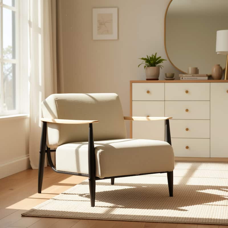 Homy Casa Modern Wood Frame Sofa, Beige Upholstery, Arm Accent