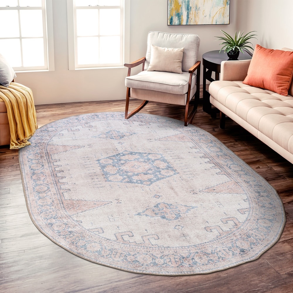 World Rug Gallery Vintage Bohemian Machine Washable Non Slip Area Rug