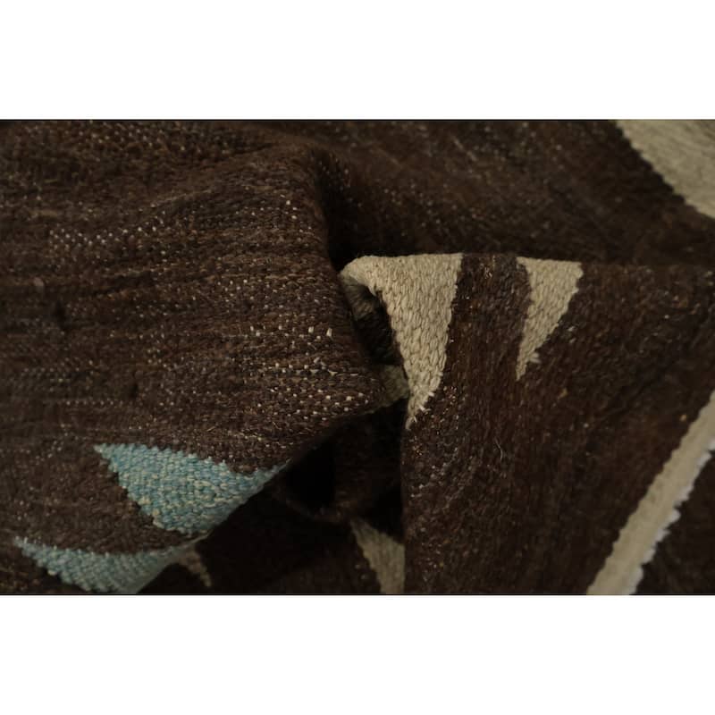 Hand Woven Oriental 100% Wool Carpet Southwestern Tribal Brown Kilim Area Rug - 8' 4'' X 5' 6''