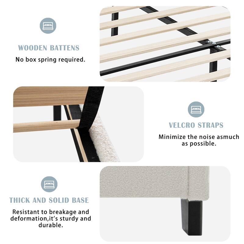 49.21"High Back Upholstered Headboard Teddy Velvet Bed Frame