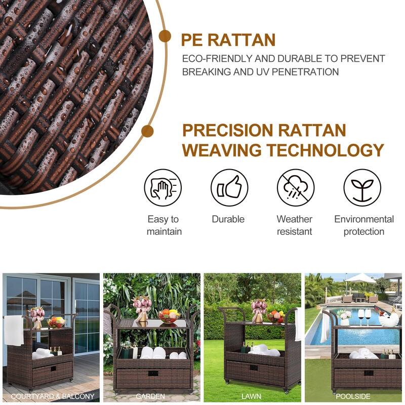 Outdoor Wicker Bar Cart