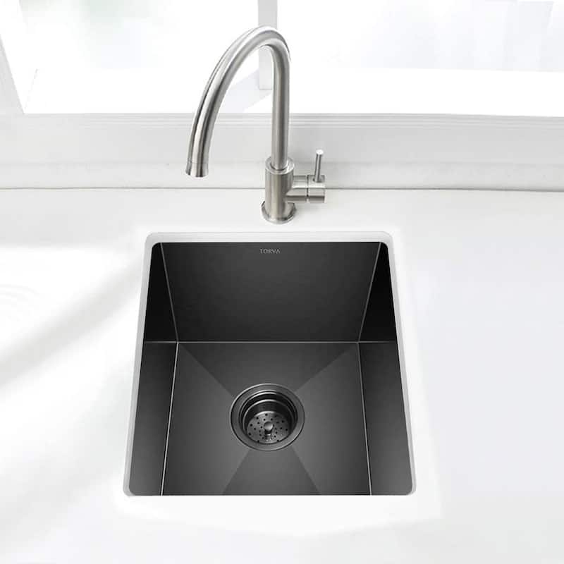 Torva 14 x 18 x 8.5 Bar Sink, 16 Gauge Stainless Steel Single Bowl Undermount - Black