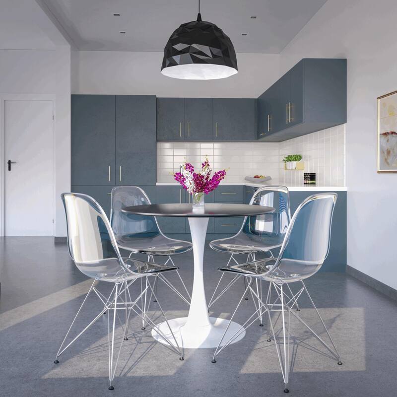 Bristol 35 Inch Mid Century Modern Round Dining Table, Wood Top & Glossy Iron Pedestal Base for Kitchen & Dining Room