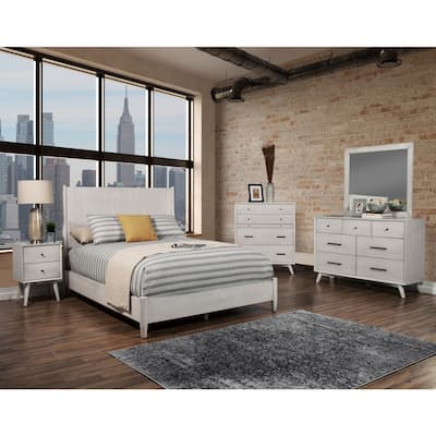 Full Size Bed Frame Baroque Design Gray Finish Mahogany Wood Panel Bed - 59"W x 81"D