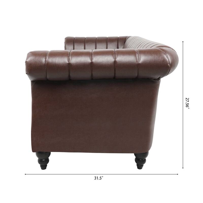 Chesterfield Sofa 83.46" with PU Leather, Quilted Backrest, Birch Legs