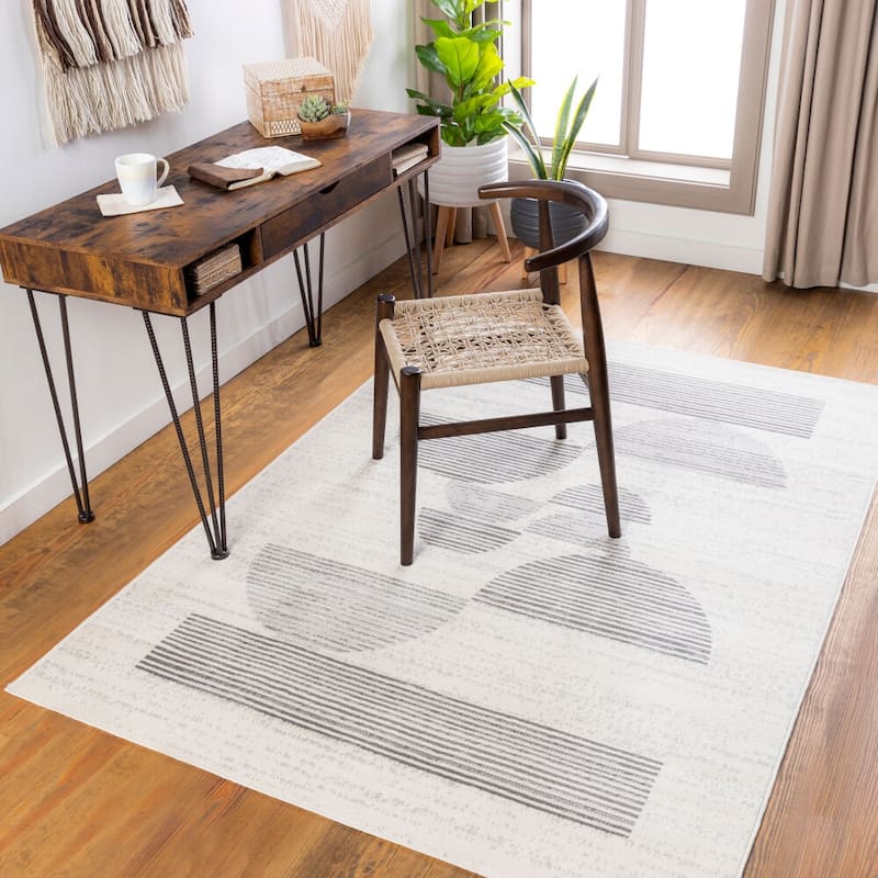 Livabliss Pisa Mid-Century Modern Geometric Shapes Area Rug - Light Grey - 7' 10" x 10'