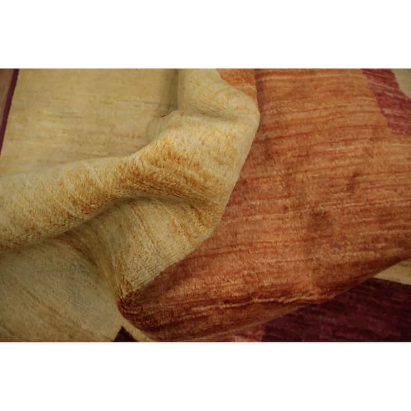 Hand Knotted Oriental 100% Wool Carpet Modern Geometric Yellow & Gold Gabbeh Area Rug - 5' 5'' X 4' 7''