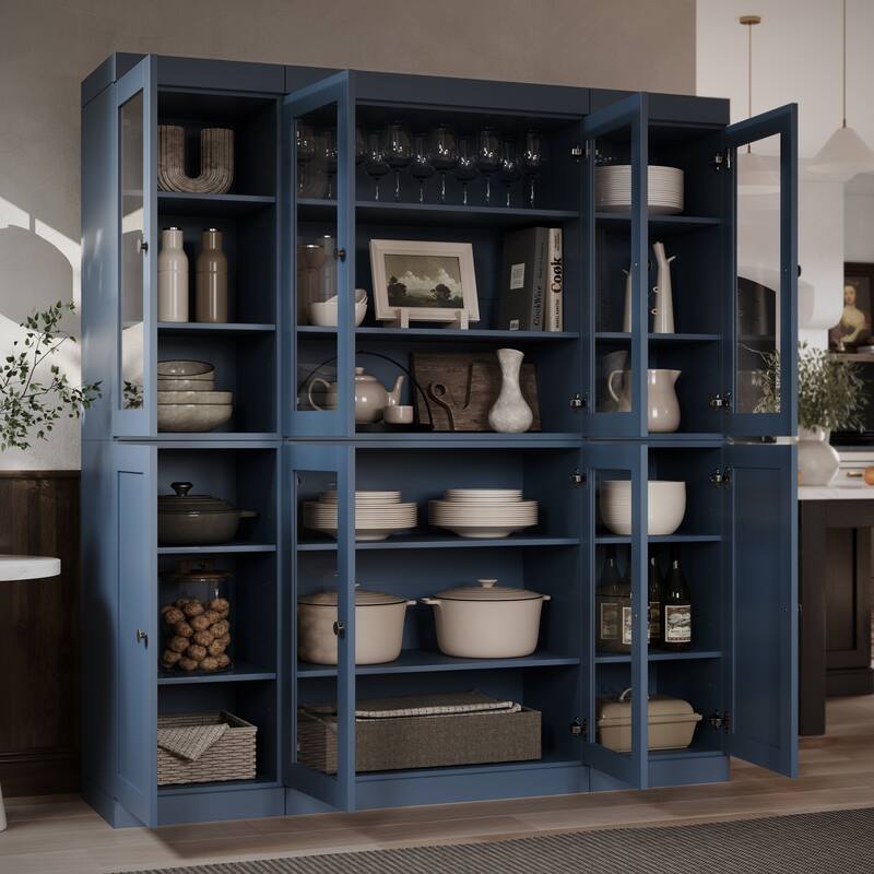Palace Imports 100% Solid Wood 65" Pantry Cabinet with Clear Glass, Shaker Doors and Adjustable Shelves
