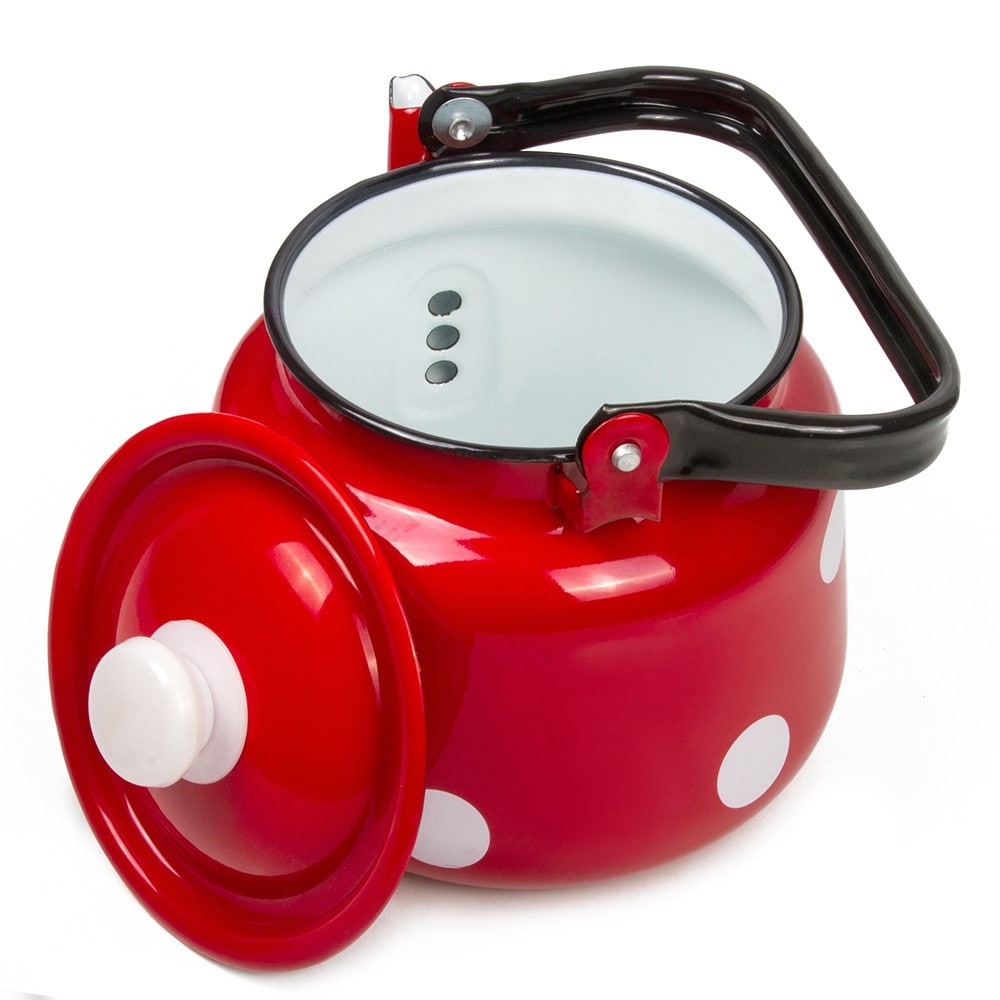 STP-Goods 2.7-Quart Red White Polka Dot Enamel on Steel Tea Kettle