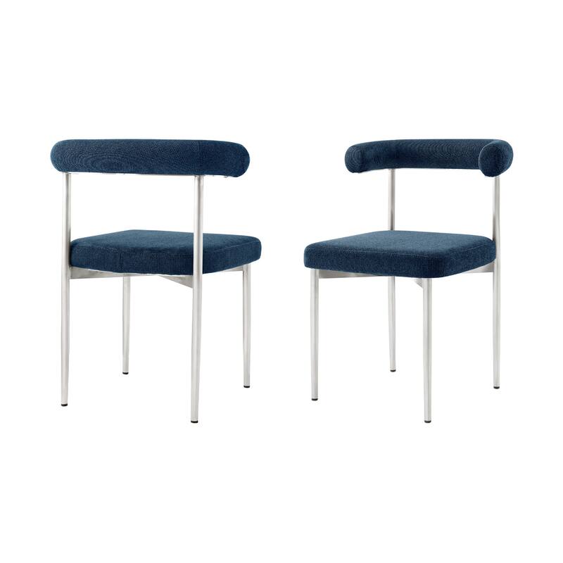 HomeRoots Set of Two Blue And Silver Upholstered Polyester Open Back Dining Side Chairs