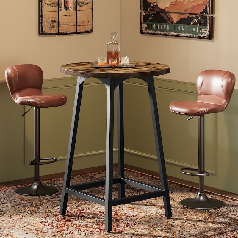 35.4'' High Top Bar Table, Small Round Cocktail Counter Height Table - Rustic Brown & Black