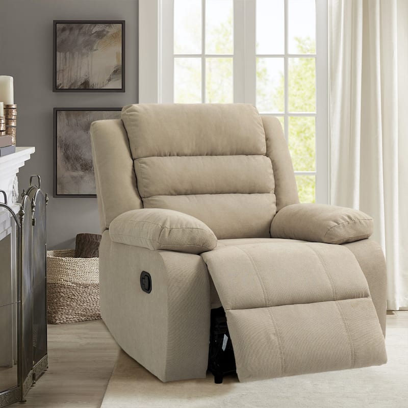 Overstuffed Cotton Corduroy Manual Pushback Recliner with Wide Armrest - Beige/1-Piece
