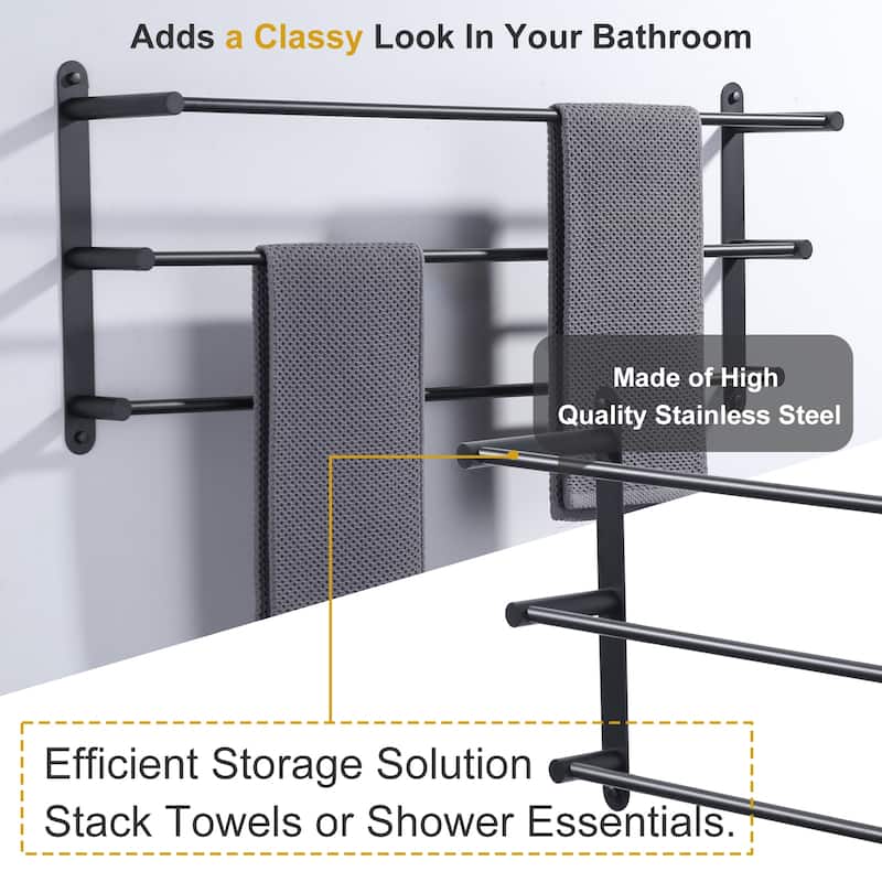 WOWOW 3-Tier Wall Mounted Towel Rack in Brushed Nickel