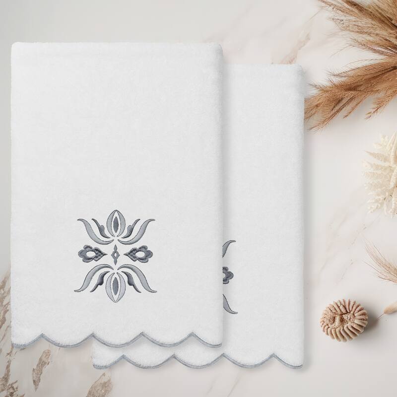 Authentic Hotel and Spa 100% Turkish Cotton FLOWER CREST Scallop Towel Collection