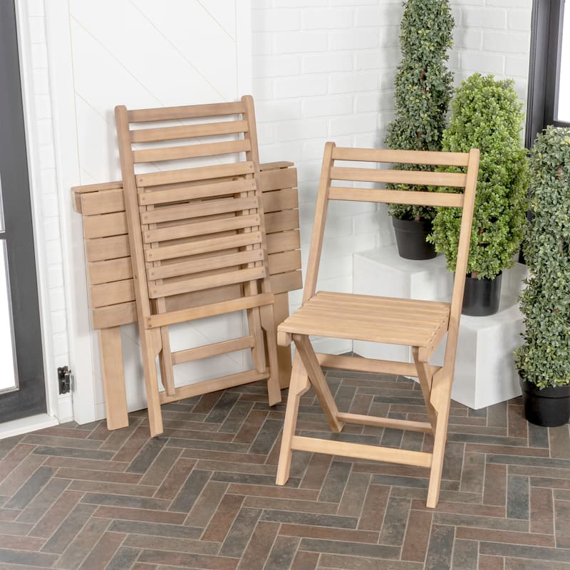 Sitges Modern Traditional 3-Piece Acacia Wood Outdoor Folding Bistro Set, Light Teak by JONATHAN Y
