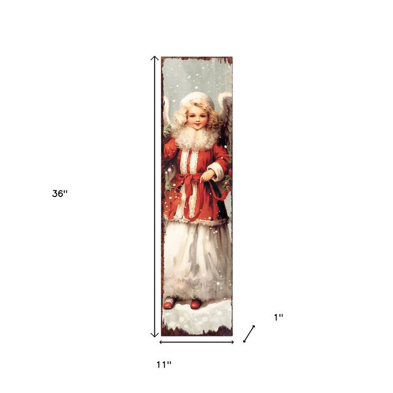 HomeRoots 36" Red And White Solid Wood Christmas Snow Scene Porch Sign