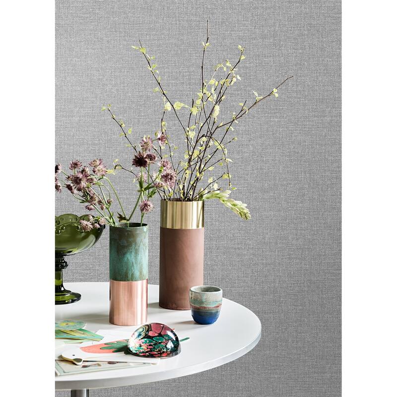 Brewster Glen Dark Grey Linen Wallpaper