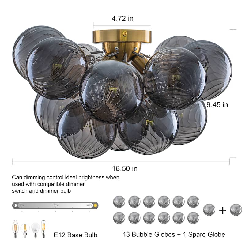 Starsky 3-Light 18in. Contemporary Glass Bubble Semi Flush Mount