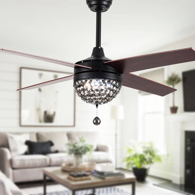 Bella Depot 52" Modern Crystal Ceiling Fan with LED Light, Reversible Ceiling Fan with Remote Control
