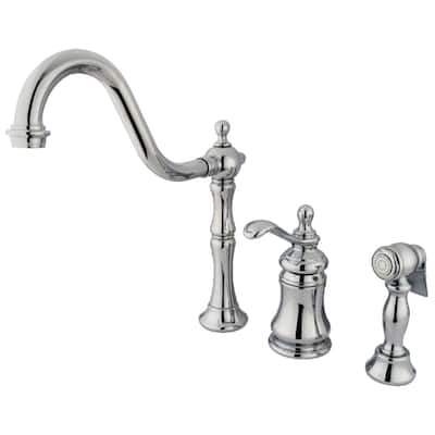 Kingston Brass Templeton Single-Handle Widespread Kitchen Faucet with Brass Sprayer in Polished Chrome