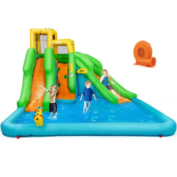 slide 2 of 10, Gymax Inflatable Water Park Bounce House Two-Slide Bouncer w/ Climbing Kids