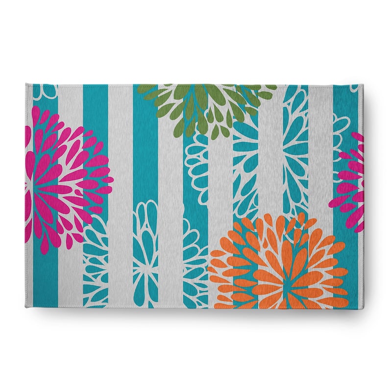 Flower Bursts Spring Chenille Indoor/Outdoor Rug - 4' x 6' - Blue